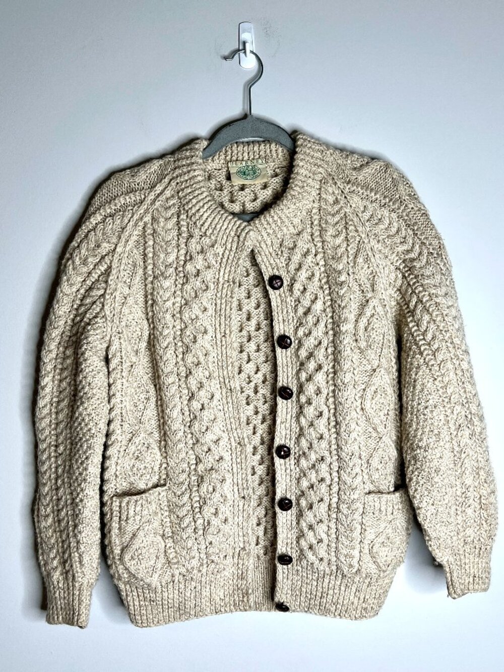 Blarney Woollen Mills 100% Pure New Wool Aran Handknit Granola Girl Crew Neck M